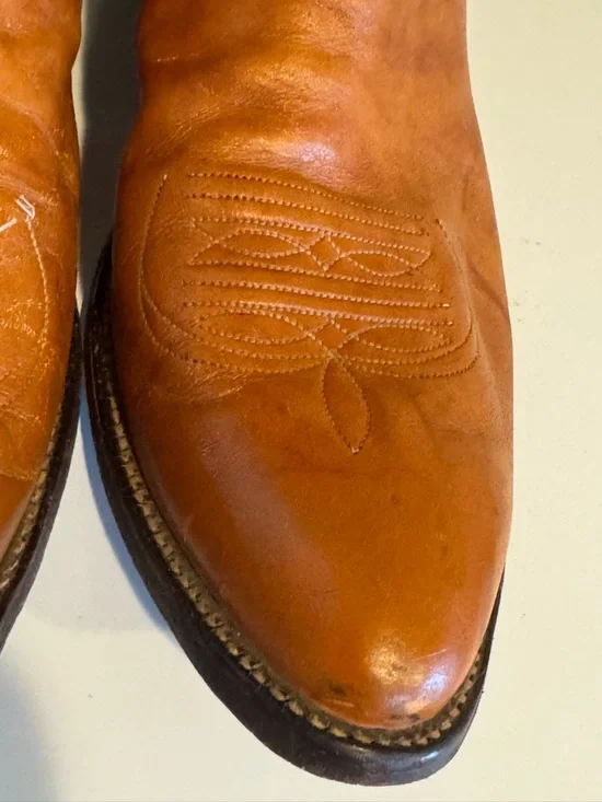Men’s Justin Leather Cowboy Boots, Size 16D, Made in USA, Western, Vintage Tan - Picture 6 of 16